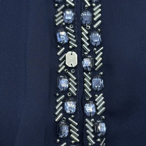 Cache Women's Size 4 Navy Blue Chiffon Formal Beaded Velvet Skirt Blouson Dress - Picture 5 of 9